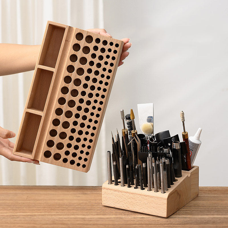 Wooden Multi-Compartment Tool Organizer - Desk Pen Holder, Craft Storage Box, Workshop Utility Tray