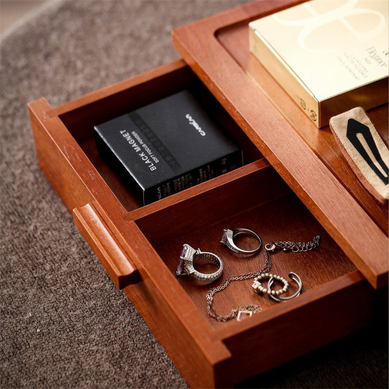 Wooden Multi - Functional Organizer, Desktop Storage with Phone Stand, Drawer, and Hooks