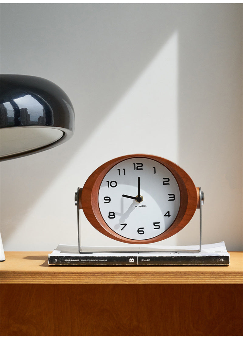 Wooden Oval Table Clock, Modern Silent Desk Clock,Art Office Home Decoration