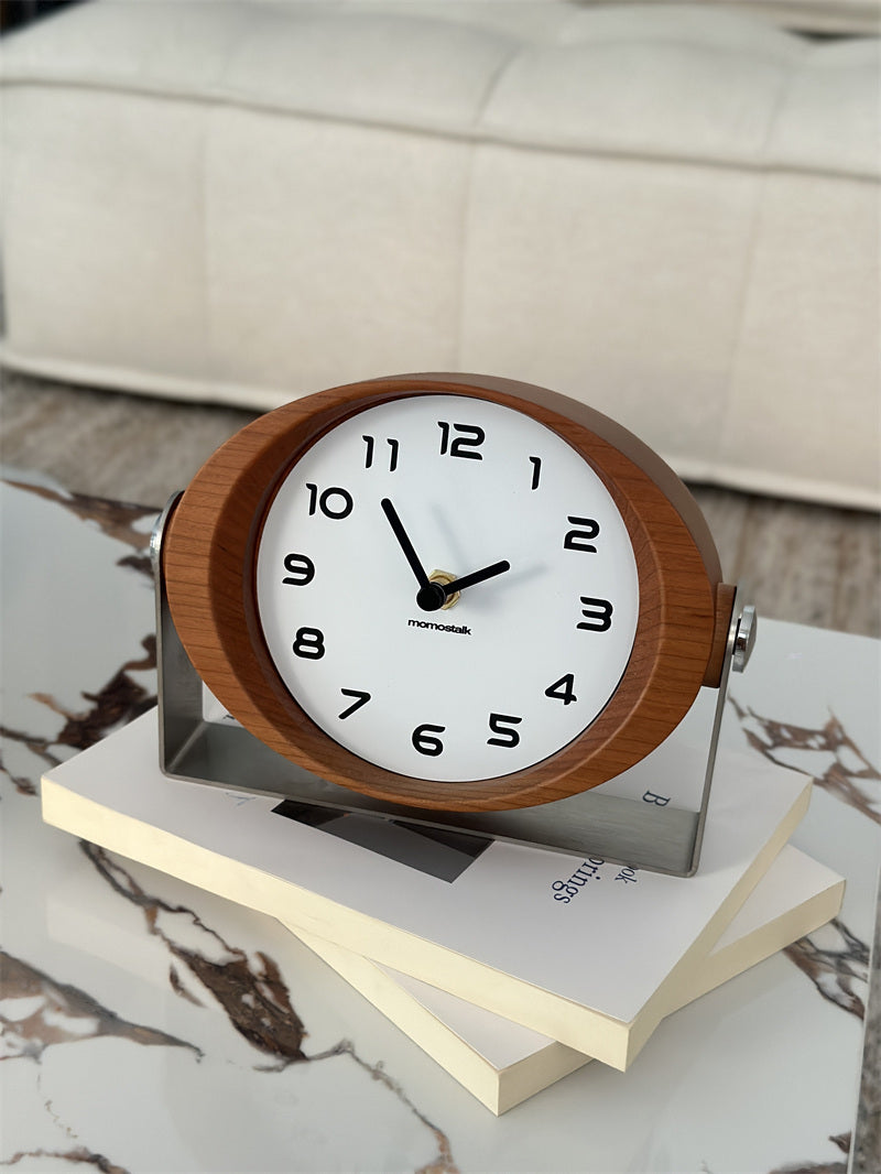 Wooden Oval Table Clock, Modern Silent Desk Clock,Art Office Home Decoration