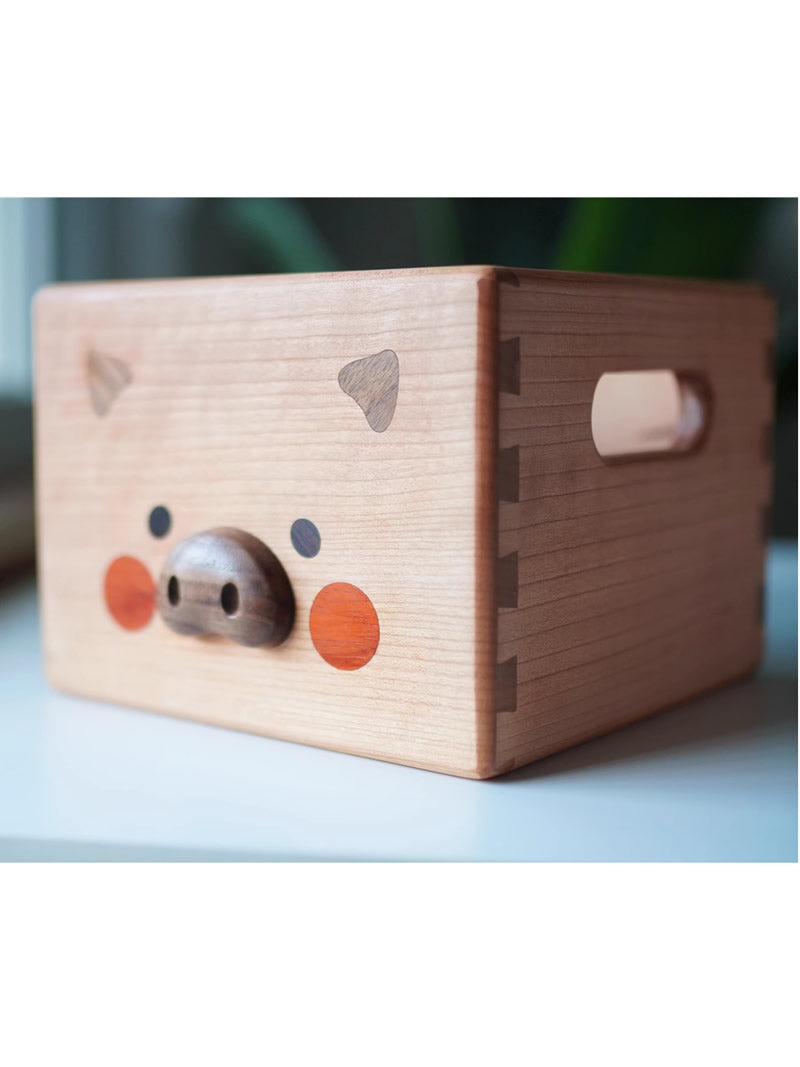 Wooden Pig Face Storage Box - Organizer for Office Desk, Makeup, Jewelry