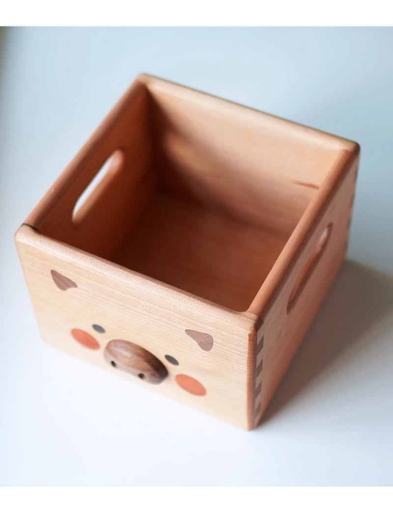 Wooden Pig Face Storage Box - Organizer for Office Desk, Makeup, Jewelry