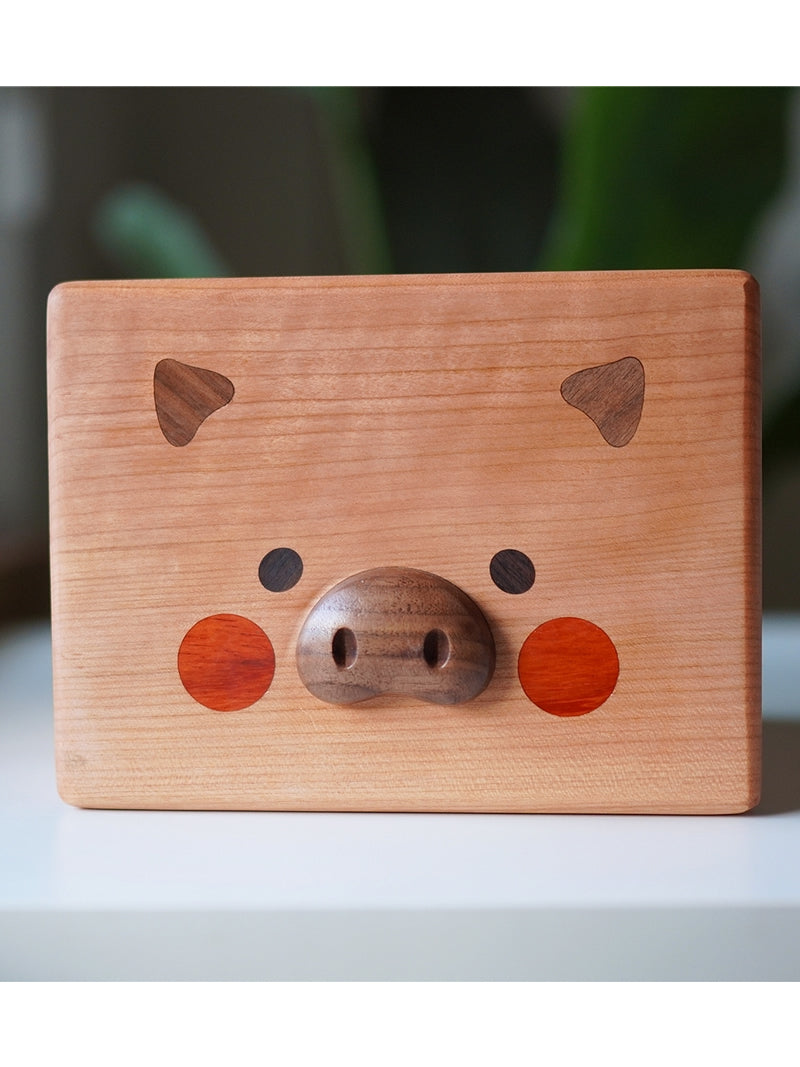 Wooden Pig Face Storage Box - Organizer for Office Desk, Makeup, Jewelry