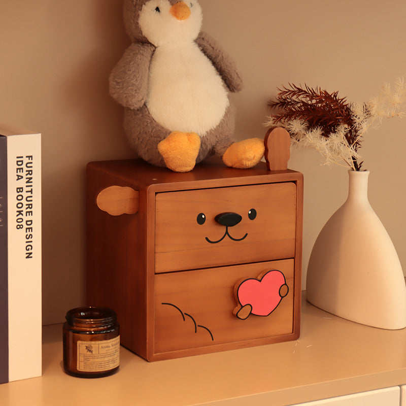 Wooden Puppy Storage Box – 2-Drawer Organizer for Jewelry, Stationery & Trinkets
