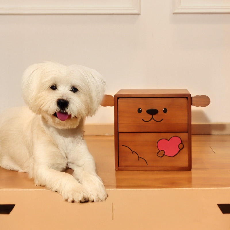 Wooden Puppy Storage Box – 2-Drawer Organizer for Jewelry, Stationery & Trinkets