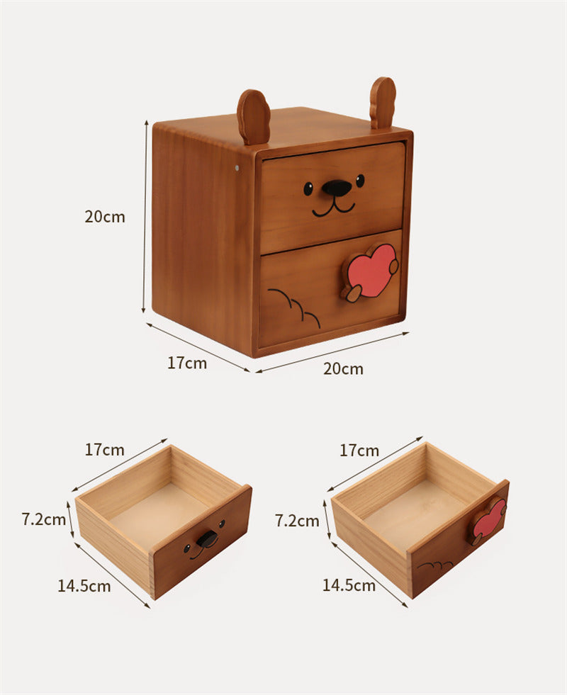 Wooden Puppy Storage Box – 2-Drawer Organizer for Jewelry, Stationery & Trinkets