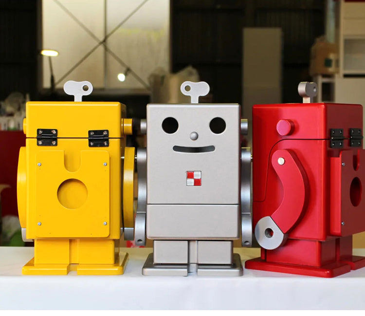 Wooden Robot Desk Organizer: Vibrant and Practical Stationery Storage