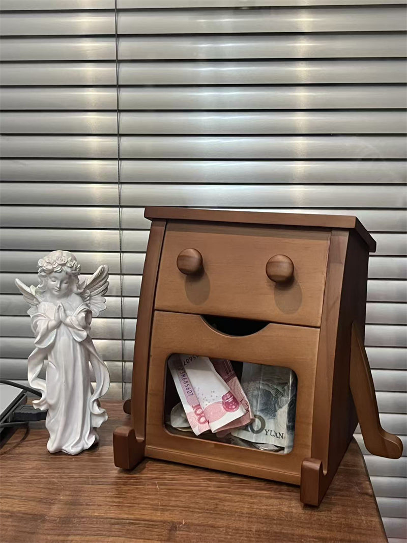 Wooden Robot Piggy Bank - Transparent Savings Jar , Creative Gifts,Bedroom Decoration