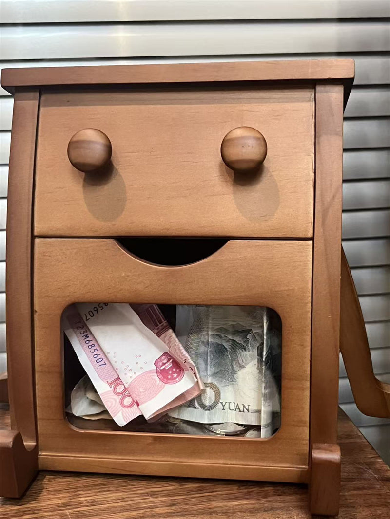 Wooden Robot Piggy Bank - Transparent Savings Jar , Creative Gifts,Bedroom Decoration