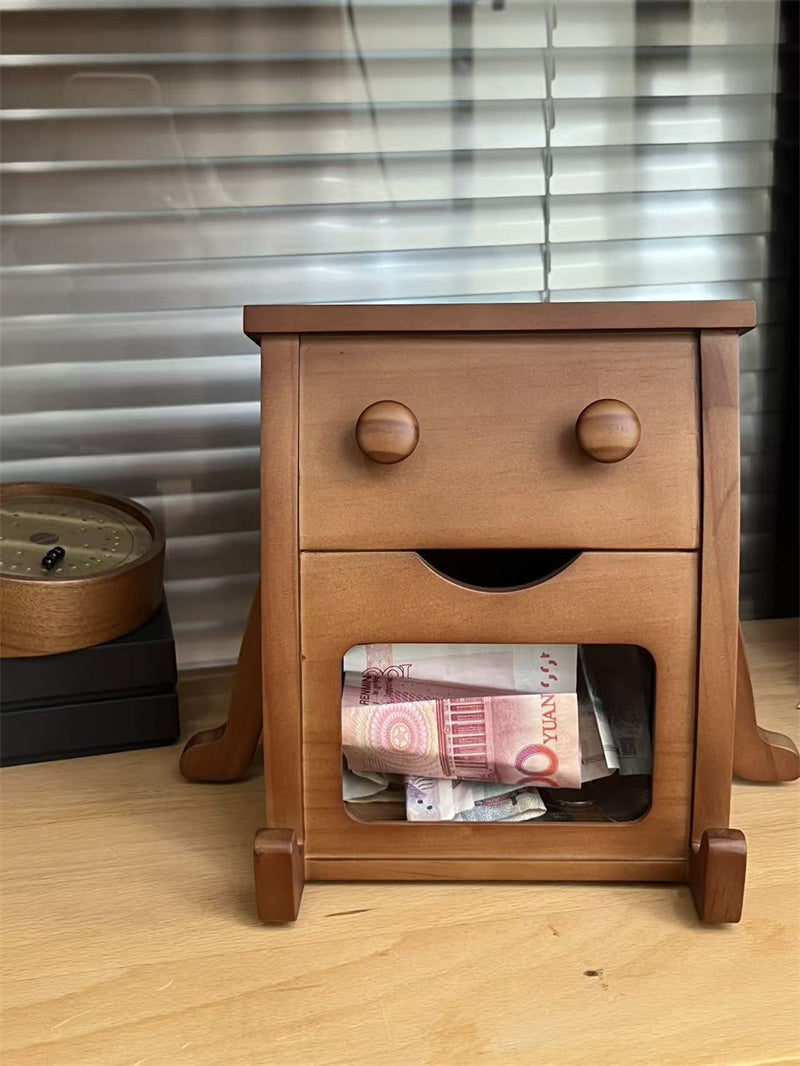 Wooden Robot Piggy Bank - Transparent Savings Jar , Creative Gifts,Bedroom Decoration