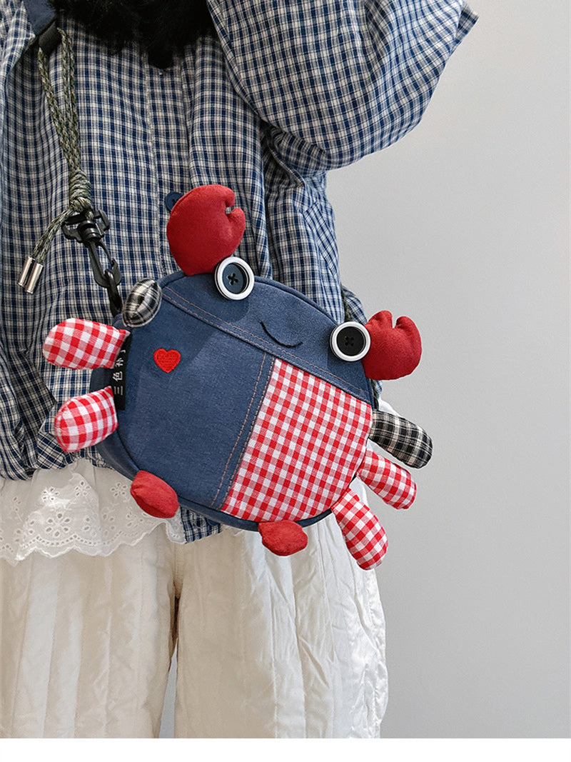 Cute Crab-Shaped Denim Crossbody Bag - Multi-Way Shoulder/Mobile Phone Pouch