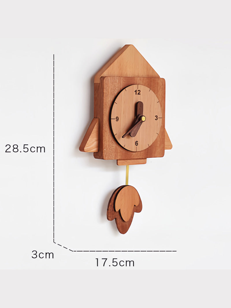 Wooden Rocket Silent Wall Clock:Kids House Decorating Creative Gift Ideas