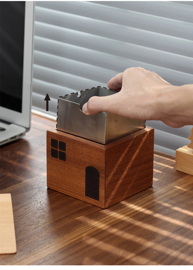 Wooden Small House Ashtray, Unique Office Desktop Decoration