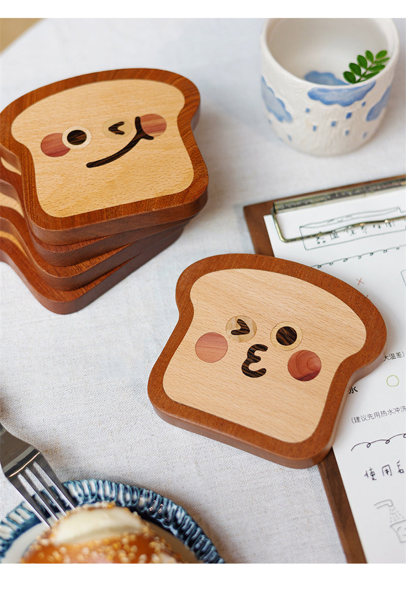 Wooden Toast Coasters Set - 5 Piece Cartoon Face Drink Mats,Kitchen Ideas