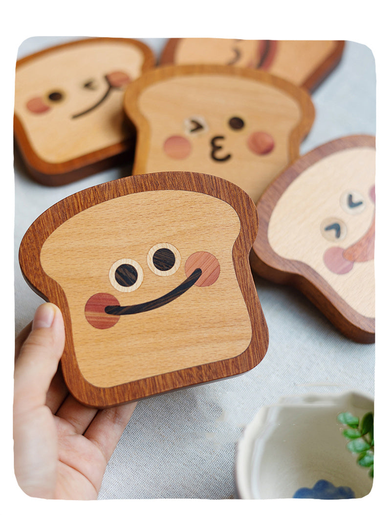 Wooden Toast Coasters Set - 5 Piece Cartoon Face Drink Mats,Kitchen Ideas