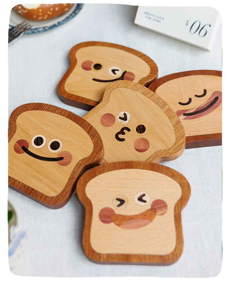 Wooden Toast Coasters Set - 5 Piece Cartoon Face Drink Mats,Kitchen Ideas