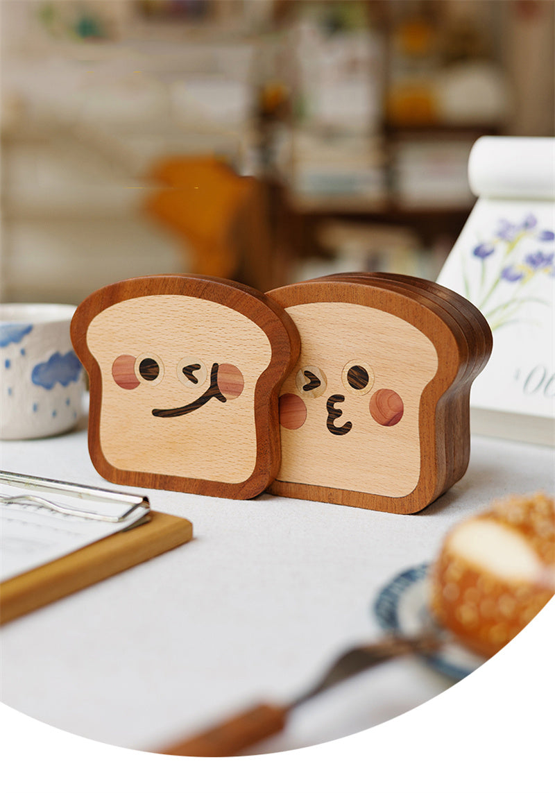 Wooden Toast Coasters Set - 5 Piece Cartoon Face Drink Mats,Kitchen Ideas