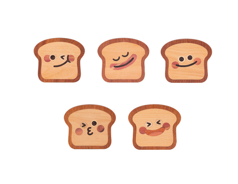 Wooden Toast Coasters Set - 5 Piece Cartoon Face Drink Mats,Kitchen Ideas