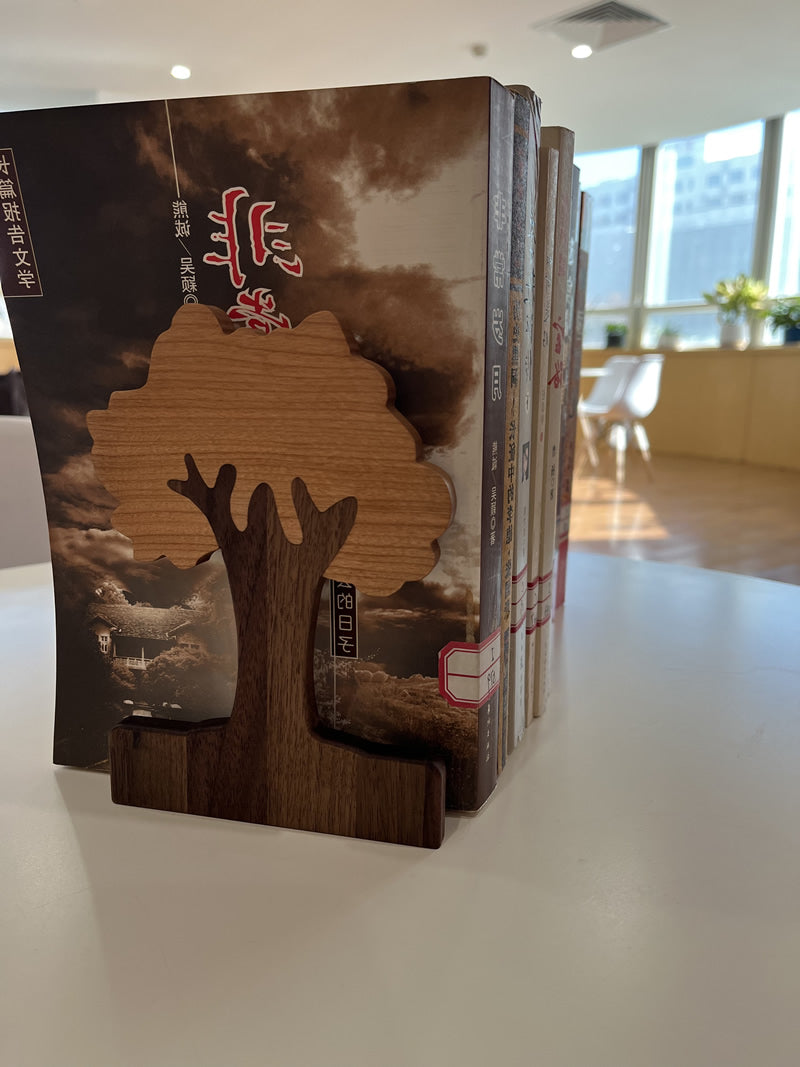 Wooden Tree-Shaped Bookends, For Organizing Books On The Office Desk