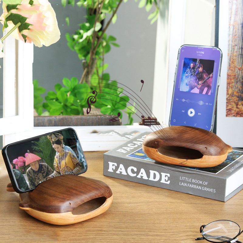 Wooden Whale Phone Stand with Natural Sound Amplification