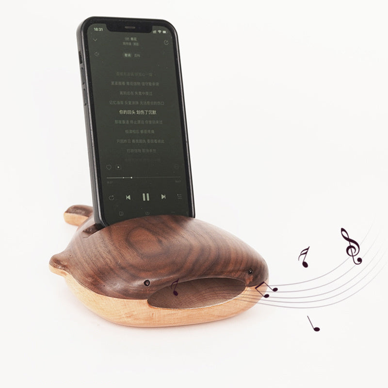 Wooden Whale Phone Stand with Natural Sound Amplification