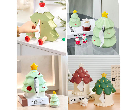4 Adorable Christmas Tree - Shaped Tissue Boxes: Elevate Your Holiday Decor with Whimsical Functionality