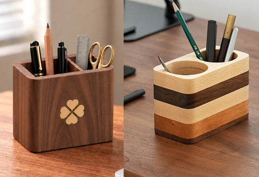 Elegant Wooden Desk Dual Compartment Organizers: Minimalist Storage for a Tidy Workspace
