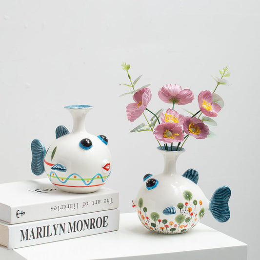 Enchanting Fish Art Ceramic Vase - A Whimsical Masterpiece for Discerning Tastes