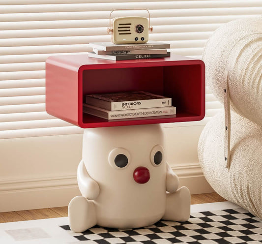 Whimsical and Functional: The Cartoon - Inspired Red Nightstand with Storage