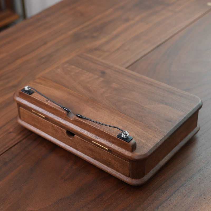 360° Rotating Wooden Book Stand with Drawer – Adjustable Reading Holder with Storage Office Stationery