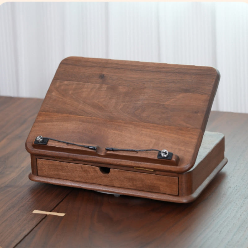 360° Rotating Wooden Book Stand with Drawer – Adjustable Reading Holder with Storage Office Stationery