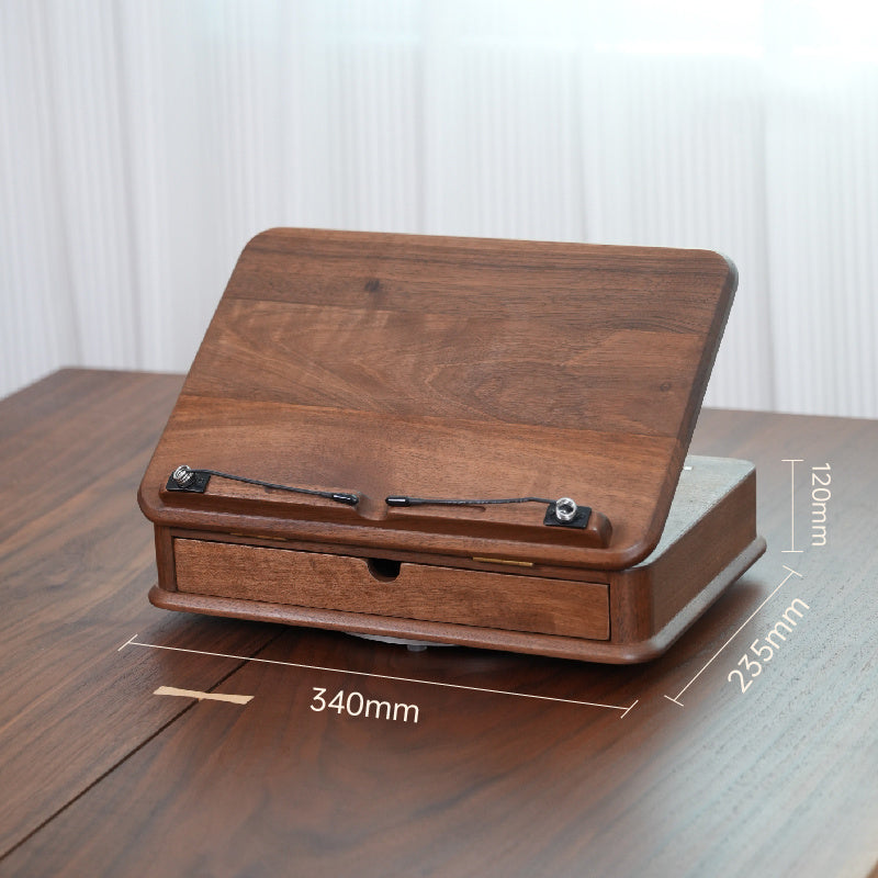360° Rotating Wooden Book Stand with Drawer – Adjustable Reading Holder with Storage Office Stationery