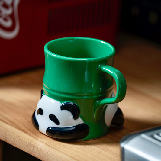 3D Cute Panda Bamboo Shaped Ceramic Coffee Mug, Novelty Animal Sculpted Tea Cup&Drinking Cup, Fun Gift for Panda Lovers