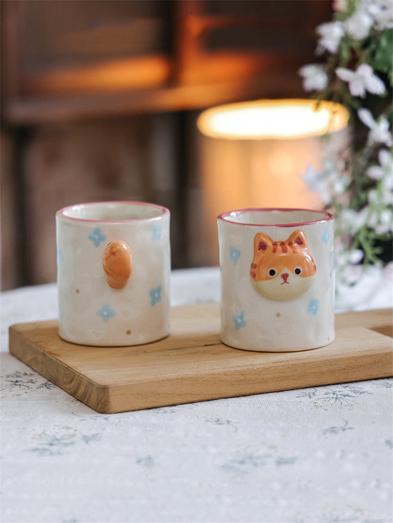 3D Raised Cat Face Ceramic Coffee Cup, Kawaii Novelty Animal Drink Cup,Unique Gift for Her