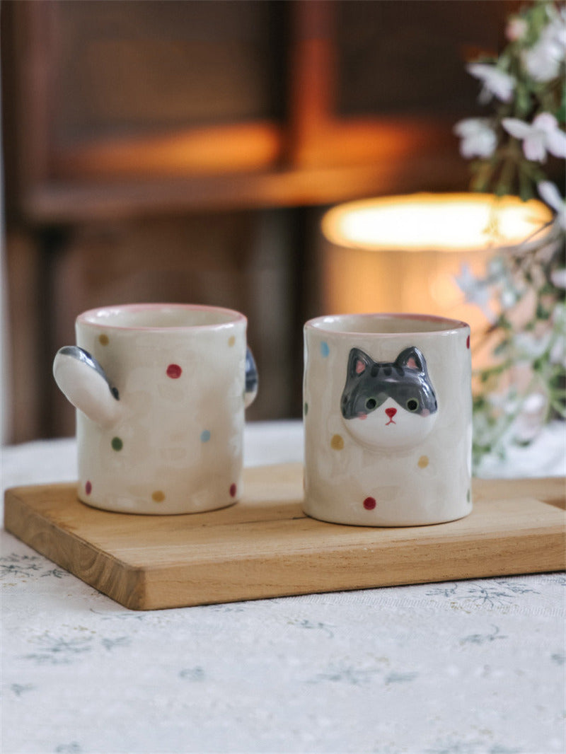 3D Raised Cat Face Ceramic Coffee Cup, Kawaii Novelty Animal Drink Cup,Unique Gift for Her