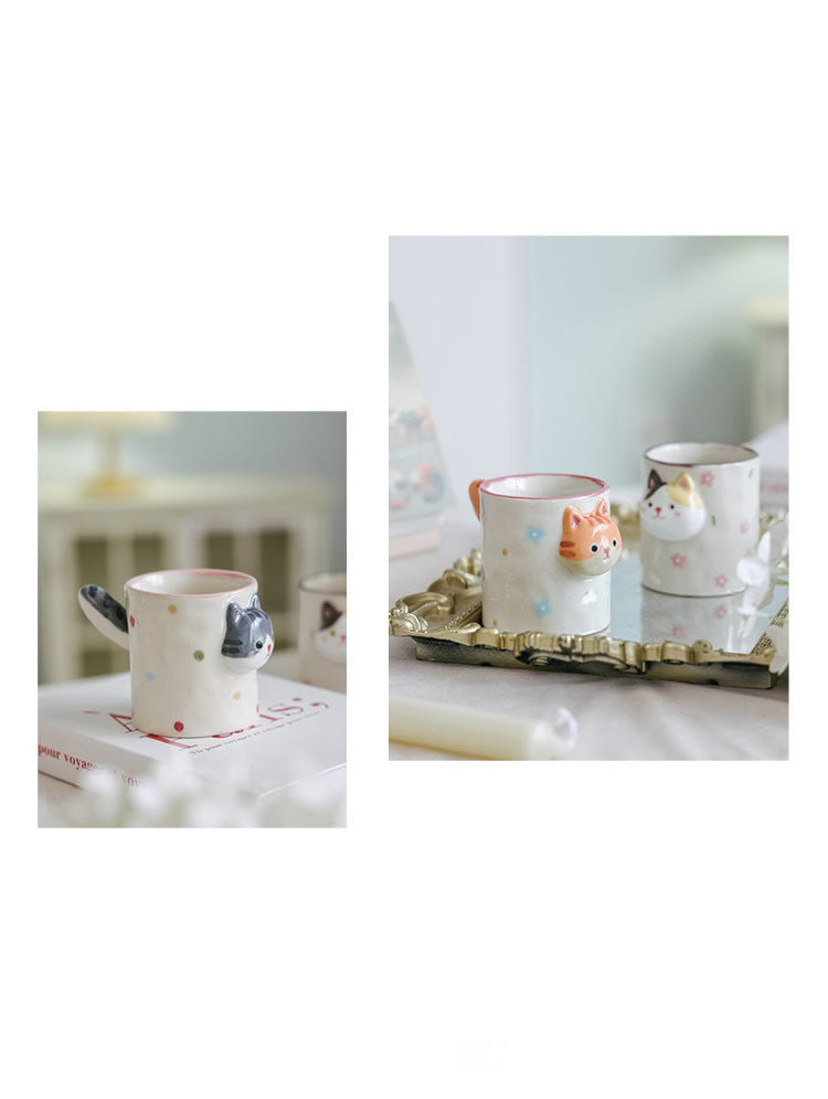 3D Raised Cat Face Ceramic Coffee Cup, Kawaii Novelty Animal Drink Cup,Unique Gift for Her