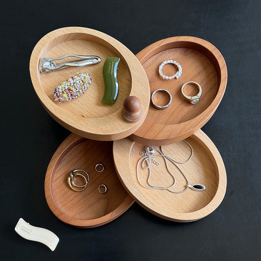 4‑Tier Rotatable Wooden Storage Box,  Multi‑Layer Divided Organizer Tray, Snack Nut Serving Dish & Jewelry Trinket Holder for Coffee Table & Vanity Desktop