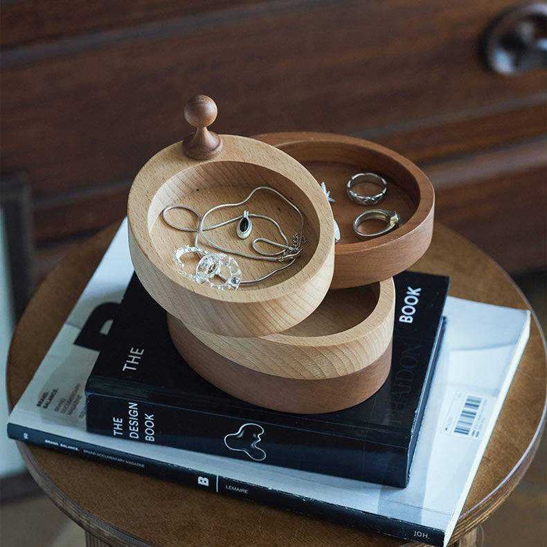 4‑Tier Rotatable Wooden Storage Box,  Multi‑Layer Divided Organizer Tray, Snack Nut Serving Dish & Jewelry Trinket Holder for Coffee Table & Vanity Desktop