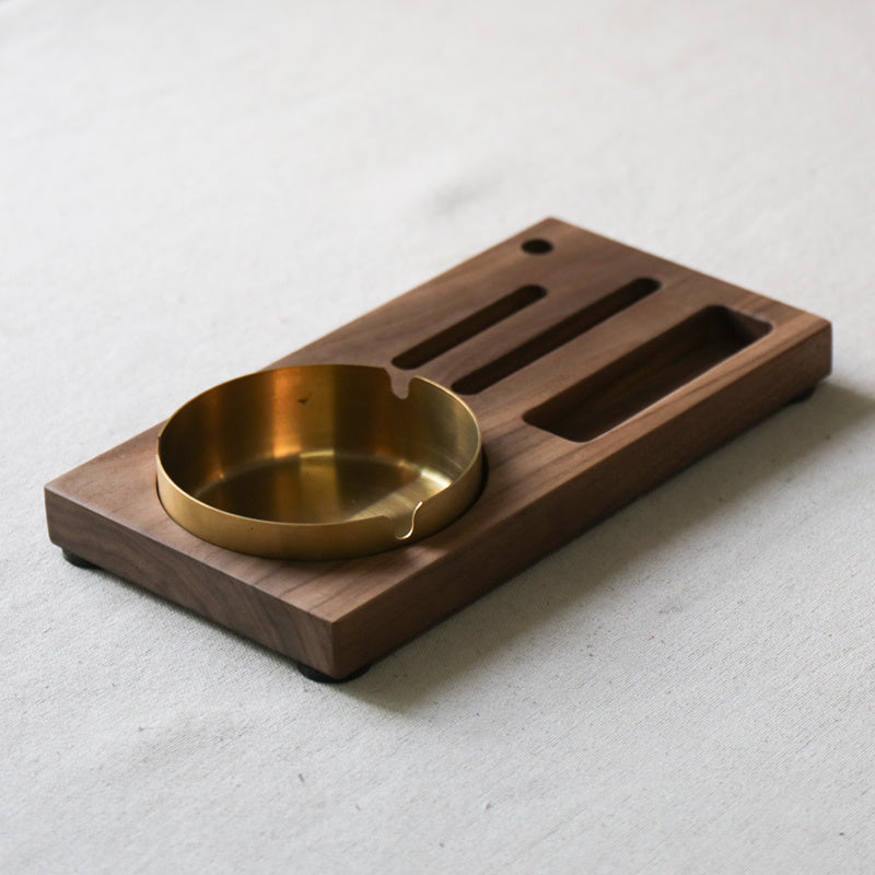 Black Walnut Wood Multi - Functional Ashtray , Desktop Organizer with Phone Stand and Storage Slots