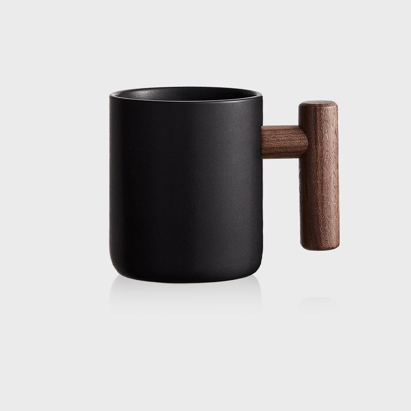 Classic Gradient Ceramic Mug with Wooden Handle - Artistic Elegant Drinkware