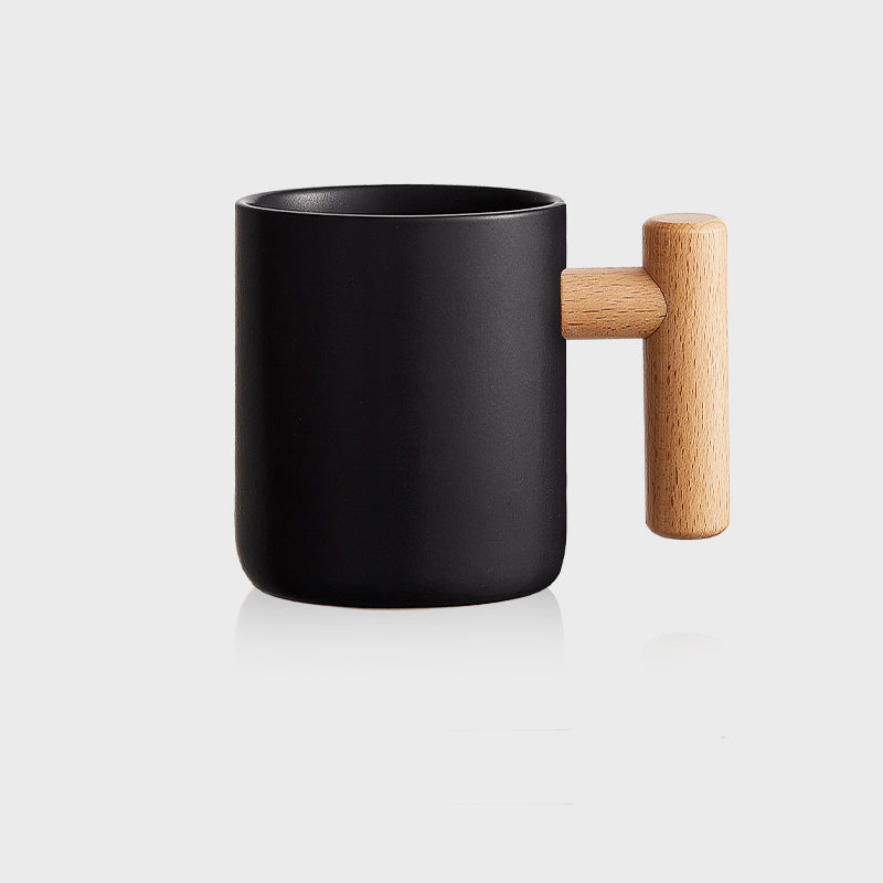 Classic Gradient Ceramic Mug with Wooden Handle - Artistic Elegant Drinkware