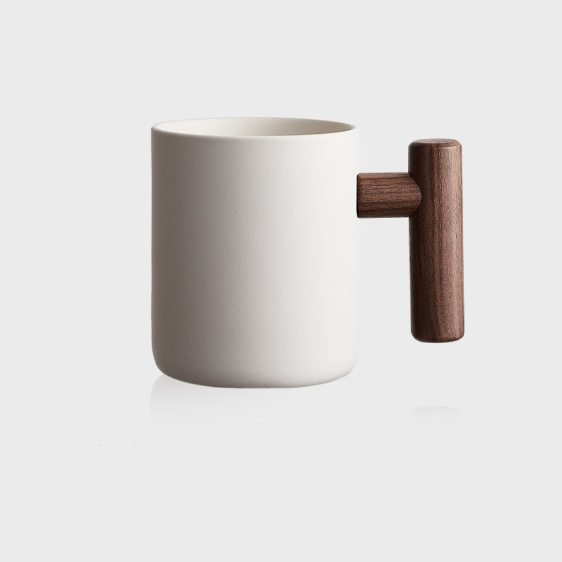 Classic Gradient Ceramic Mug with Wooden Handle - Artistic Elegant Drinkware