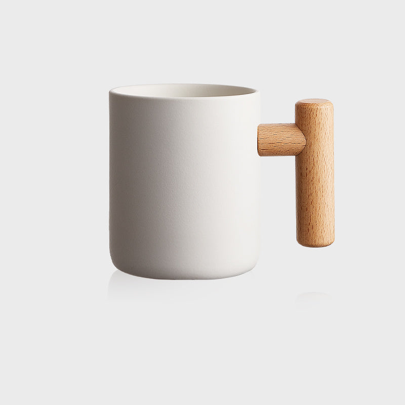 Classic Gradient Ceramic Mug with Wooden Handle - Artistic Elegant Drinkware