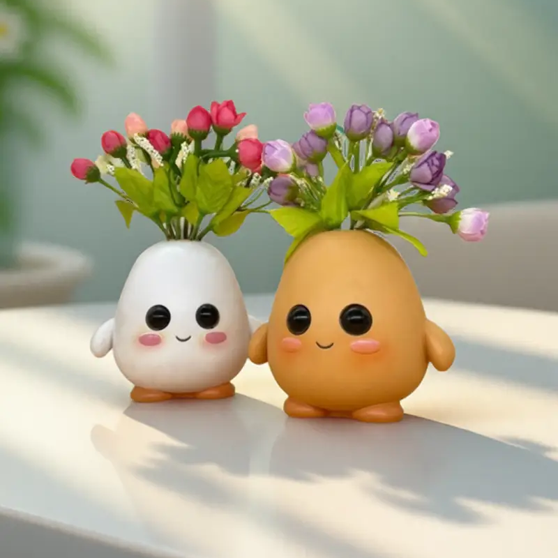 Cute Character Face Vase - Office Desk Pen Holder, Small Ornaments
