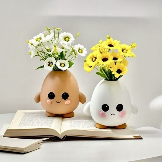 Cute Character Face Vase - Office Desk Pen Holder, Small Ornaments