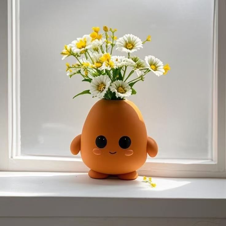 Cute Character Face Vase - Office Desk Pen Holder, Small Ornaments