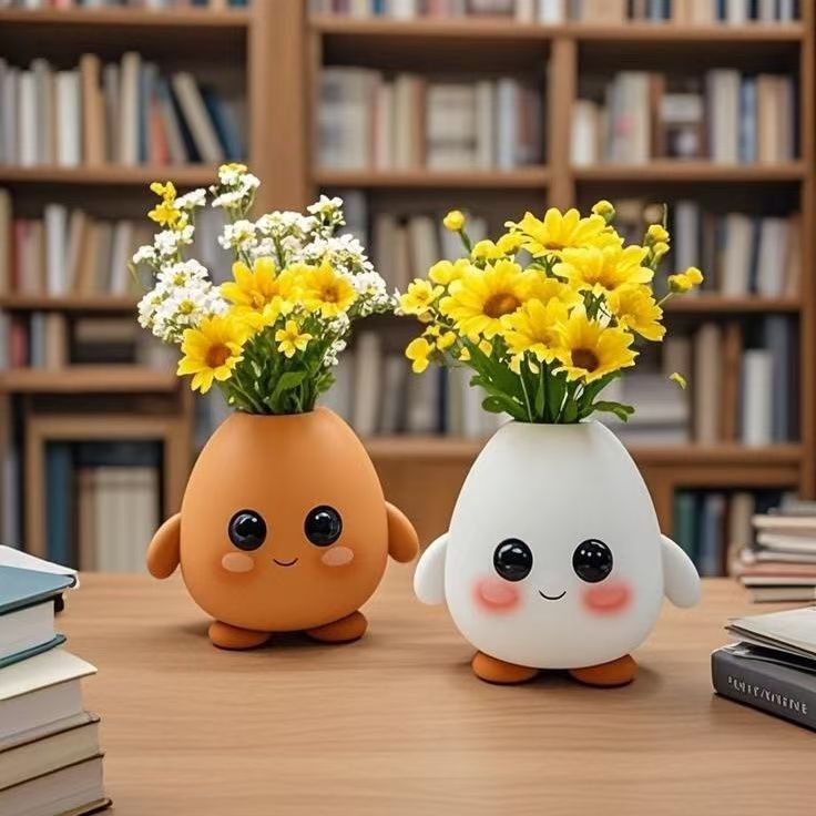 Cute Character Face Vase - Office Desk Pen Holder, Small Ornaments
