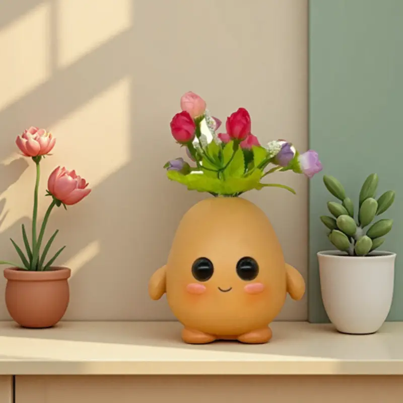 Cute Character Face Vase - Office Desk Pen Holder, Small Ornaments