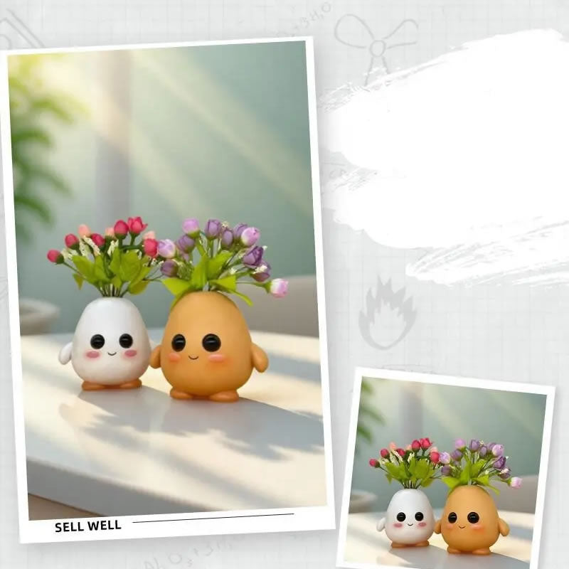 Cute Character Face Vase - Office Desk Pen Holder, Small Ornaments