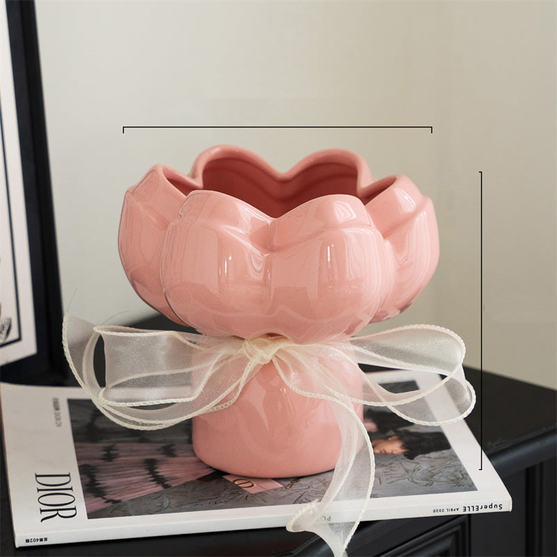 Flower - Shaped Ceramic Vase, Romantic Decorative Vases for Home&Wedding